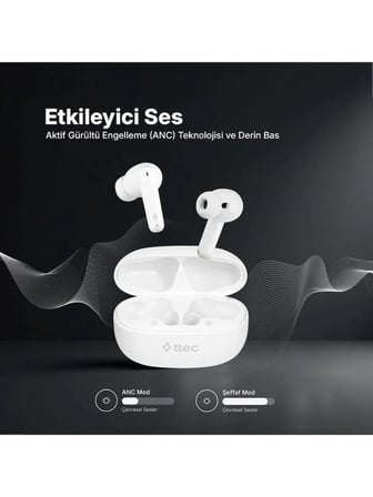 ttec AirBeat Pro Gerçek Kablosuz TWS Bluetooth Kulaklık Beyaz 2KM161B