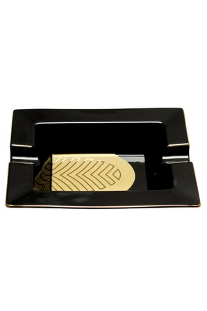 Parmida Siyah Gold Şeritli Yaprak Desenli İkili Porselen Puro Küllüğü - TR9725