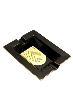 Parmida Siyah Gold Şeritli Yaprak Desenli İkili Porselen Puro Küllüğü - TR9725