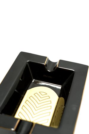 Parmida Siyah Gold Şeritli Yaprak Desenli İkili Porselen Puro Küllüğü - TR9725