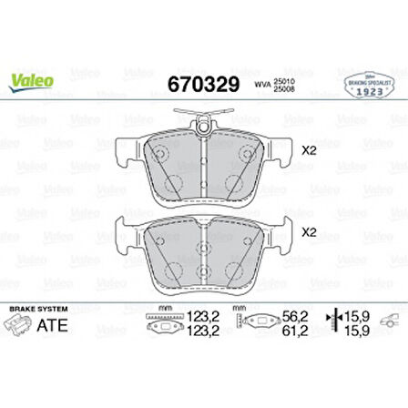 Vag Arka Fren Balatası Golf VII A3 1,2 / 1,4tfsi 1,6 / 2,0tdi 12> - Valeo 670329