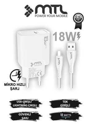 18W QC 3.0 Destekli Hızlı Şarj USB Adaptör + Micro Usb Kablo Şarj Cihazı Seti MT1311