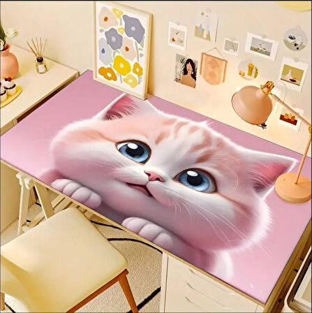 70X30 CM BÜYÜK SEVİMLİ KEDİ TEMALI KAYDIRMAZ TABAN SPEED YÜZEY OYUNCU MOUSE PAD GAMİNG
