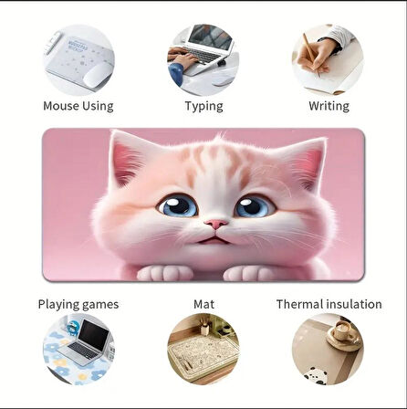 70X30 CM BÜYÜK SEVİMLİ KEDİ TEMALI KAYDIRMAZ TABAN SPEED YÜZEY OYUNCU MOUSE PAD GAMİNG