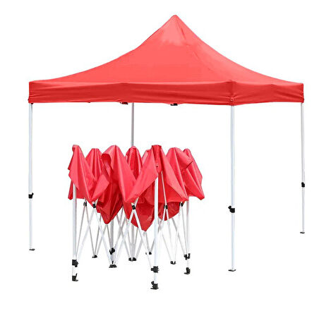 Otomatik Gazebo Çardak 300 X 300 Cm Tente Teras Bahçe Kamelyası Gölgelik Kırmızı