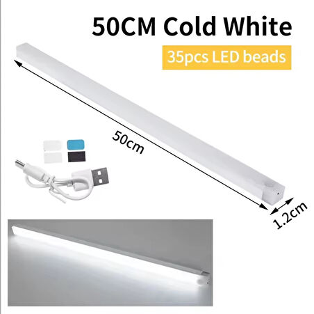  50 CM BEYAZ IŞIK HAREKET SENSÖRLÜ DOLAP İÇİ ÇALIŞMA MASASI MUTFAK TEZGAH ALTI USB LED IŞIK