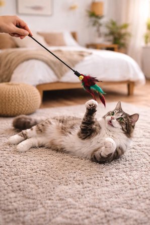Kediler İçin Çıngıraklı Tüylü Oyun Çubuğu Zilli Kedi Oyuncağı | Hareketli Kedi Eğlence Çubuğu