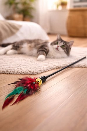 Arvital Çıngıraklı Tüylü Kedi Oyun Çubuğu 35 cm Çok Renkli