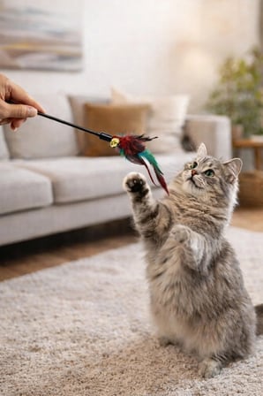 Kediler İçin Çıngıraklı Tüylü Oyun Çubuğu Zilli Kedi Oyuncağı | Hareketli Kedi Eğlence Çubuğu