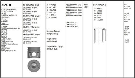 Opel Motor Piston+segmanı (riken) Start-Stop Motor Astra J Corsa D Meriva 1.3 Cdti Astra J Corsa D Meriva - Kingpiston 18-2092257