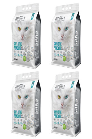 Arlita Grey Actıve PowerPro Aktif Karbonlu Fresh Kokulu İnce Taneli Topaklanan 4x10 L 4 Adet  Kedi Kumu