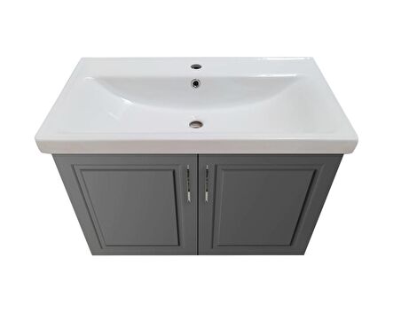 Karen Banyo Arin 80 Cm Banyo Dolabı Seti Boy Dolaplı Antrasit, Mdf, Lavabo Dahil