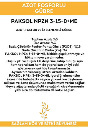 Npzn 3-15-0 Me Azot Ve Fosforlu Sıvı Gübre 20 Litre