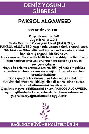 Kavunlar İçin Deniz Yosunlu Organik Sıvı Gübre Algaweed 1 Litre