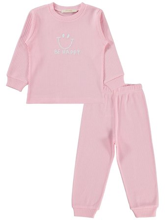 Minidamla Gülen Yüz Baskılı 1-7 Yaş Pijama Takımı - Pembe