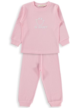 Minidamla Gülen Yüz Baskılı 1-7 Yaş Pijama Takımı - Pembe