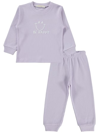Minidamla Gülen Yüz Baskılı 1-7 Yaş Pijama Takımı - Lila