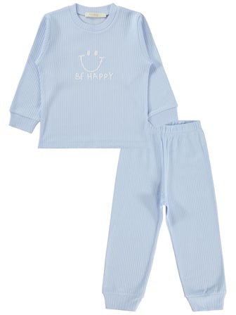 Minidamla Gülen Yüz Baskılı 1-6 Yaş Pijama Takımı - Mavi