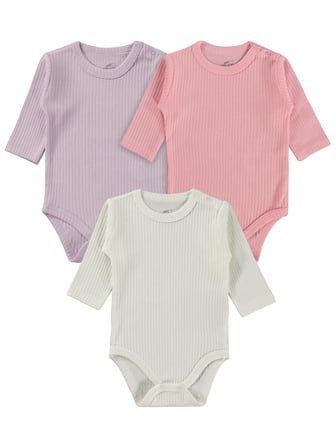 Minidamla Uzun Kol Basic 3'lü set 1-18 Ay Çıtçıtlı Badi - Pembe