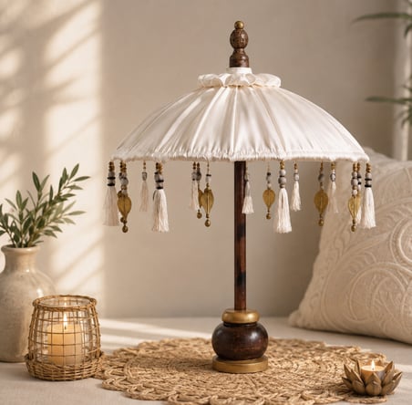 Missidea El Yapımı Dekoratif Bali Şemsiyesi Krem 65x45 cm Masaüstü