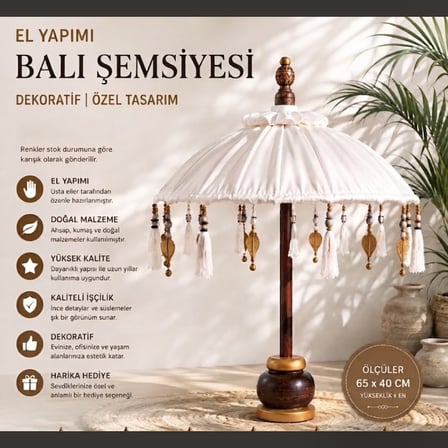 Missidea El Yapımı Dekoratif Bali Şemsiyesi Krem 65x45 cm Masaüstü