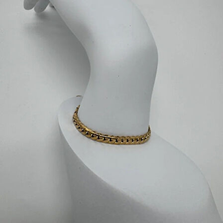 Çelik Gold Unisex Kalın Zincir Detay Bileklik - Gold