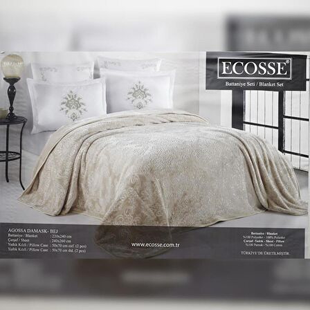 Ecosse Agossa Damask, Battaniye Takmı Çift Kişilik Bej