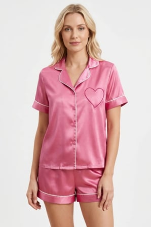 Laperissa Kadın Pembe Biye Detaylı Saten Dokuma Pijama Takımı