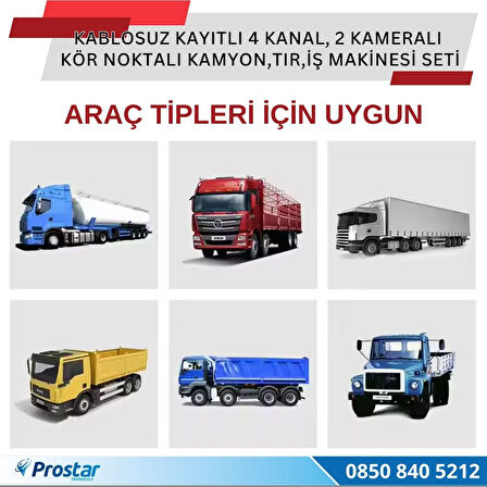 2 Kablosuz Kameralı 7 inç Kayıtlı Monitör Full HD BSD Kör Nokta Uyarı Sistemli Tak Kullan Kamera Seti