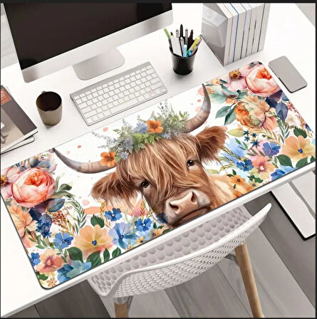 70X30 CM ÇİÇEKLİ İNEK TEMALI KAYDIRMAZ TABAN SPEED YÜZEY OYUNCU MOUSE PAD GAMİNG