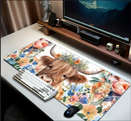 70X30 CM ÇİÇEKLİ İNEK TEMALI KAYDIRMAZ TABAN SPEED YÜZEY OYUNCU MOUSE PAD GAMİNG