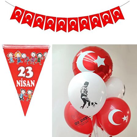 23 Nisan Temalı Balon Bayrak Süsleme Seti 13 Parça - Kırmızı