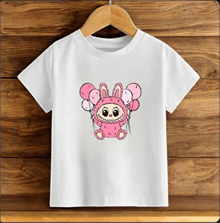 Labubu Baskılı Beyaz  Kiz T-shirt