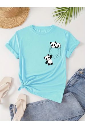 Unisex Cep Panda Baskılı Tasarım Tshirt