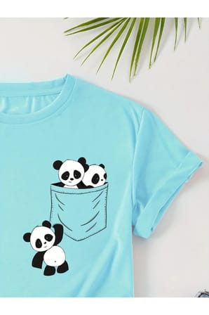 Unisex Cep Panda Baskılı Tasarım Tshirt
