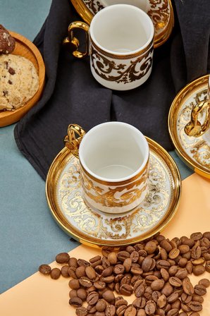 Cooker Royal Crest 90 ml 6 Kişilik Porselen Kahve Fincan Takımı CKR3869