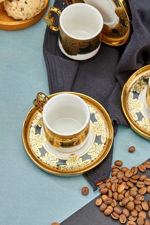 Cooker Royal Crest 90 ml 6 Kişilik Porselen Kahve Fincan Takımı CKR3869