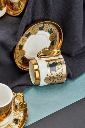 Cooker Royal Crest 90 ml 6 Kişilik Porselen Kahve Fincan Takımı CKR3869
