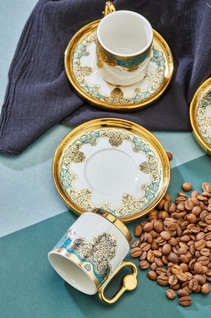 Cooker Royal Crest 90 ml 6 Kişilik Porselen Kahve Fincan Takımı CKR3869