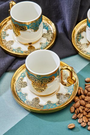 Cooker Royal Crest 90 ml 6 Kişilik Porselen Kahve Fincan Takımı CKR3869