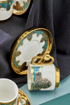 Cooker Royal Crest 90 ml 6 Kişilik Porselen Kahve Fincan Takımı CKR3869