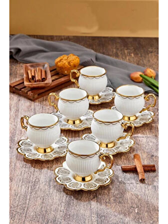 Cooker CKR3464 Gold Detaylı Beyaz Porselen Fincan Seti 6'lı