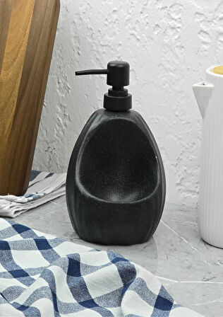 Taş Desenli Sıvı Sabunluk - Sünger Hazneli Mutfak Sabunluğu - 700 ML - Dalga Desen Siyah