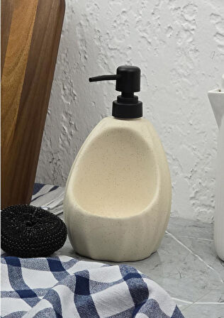 Taş Desenli Sıvı Sabunluk - Sünger Hazneli Mutfak Sabunluğu - 700 ML - Dalga Desen Krem