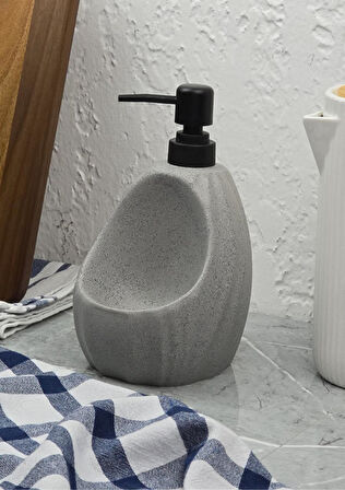 Taş Desenli Sıvı Sabunluk - Sünger Hazneli Mutfak Sabunluğu - 700 ML - Dalga Desen Gri