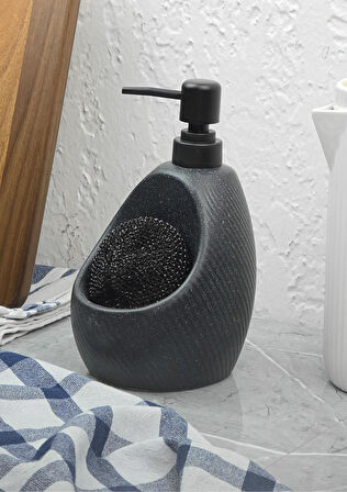 Taş Desenli Sıvı Sabunluk - Sünger Hazneli Mutfak Sabunluğu - 700 ML -  Çizgi Desen Siyah