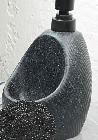 Taş Desenli Sıvı Sabunluk - Sünger Hazneli Mutfak Sabunluğu - 700 ML -  Çizgi Desen Siyah