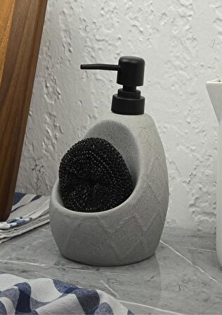 Taş Desenli Sıvı Sabunluk - Sünger Hazneli Mutfak Sabunluğu - 700 ML - Prizma Desen Gri