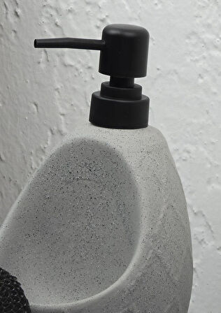 Taş Desenli Sıvı Sabunluk - Sünger Hazneli Mutfak Sabunluğu - 700 ML - Prizma Desen Gri