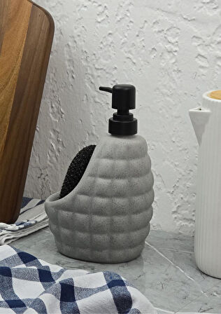 Taş Desenli Sıvı Sabunluk - Sünger Hazneli Mutfak Sabunluğu - 700 ML -  Baklava Desen Gri